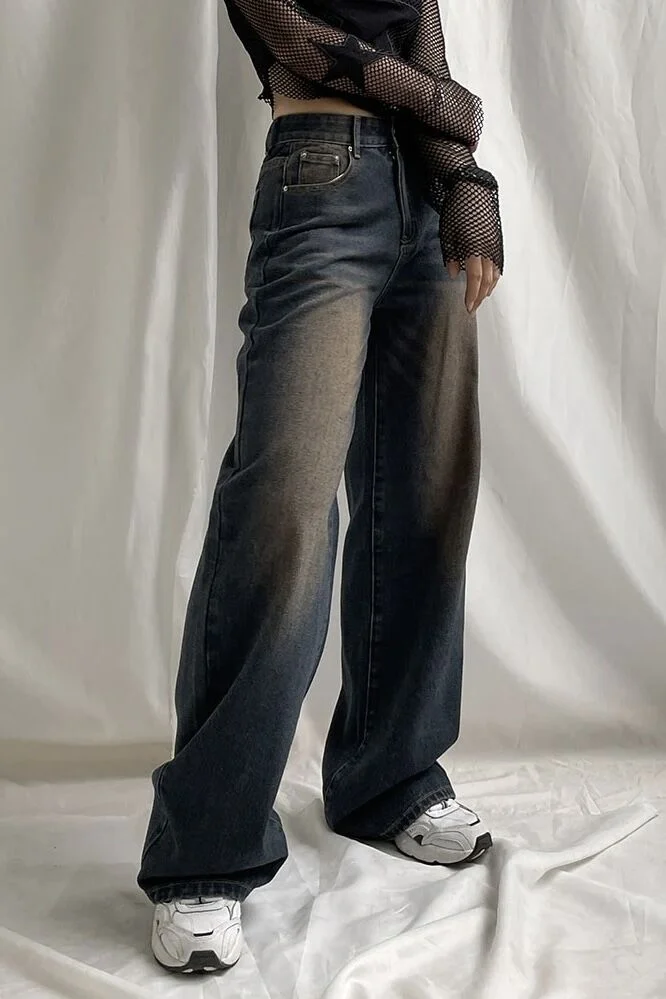 Kahverengi Yıkamalı Baggy Jean