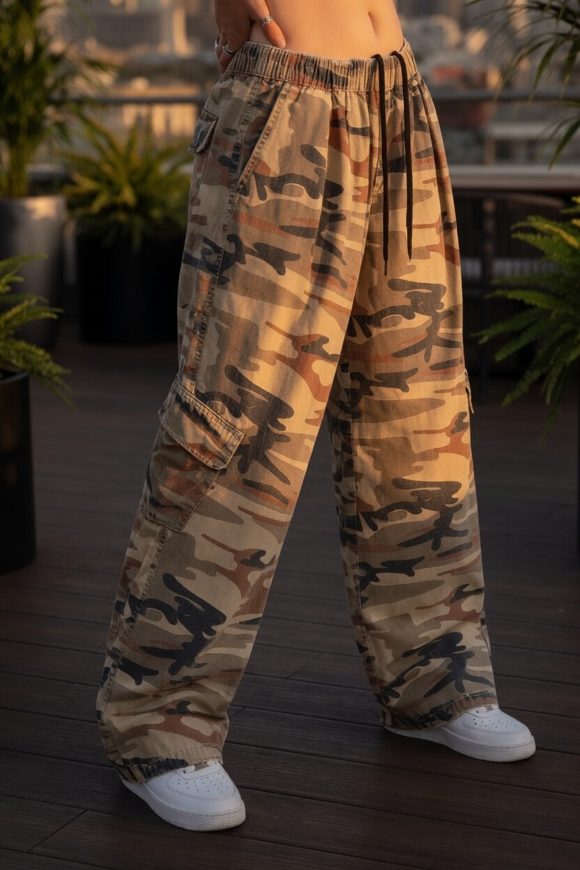 Kamuflaj Kargo Cepli Baggy Unisex Pantolon