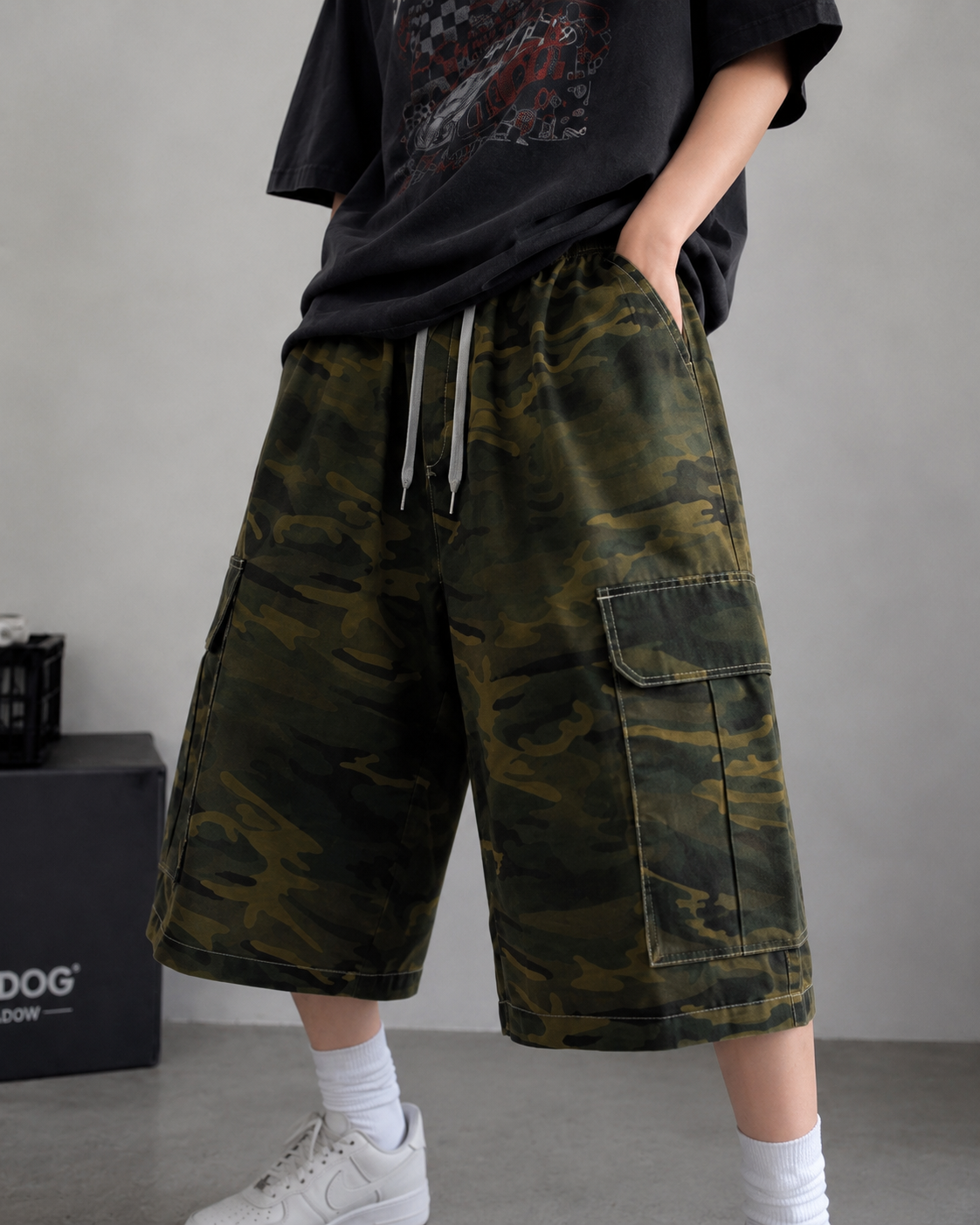 Kamuflaj Kargo Cepli Oversize Bermuda Şort/Şortalon