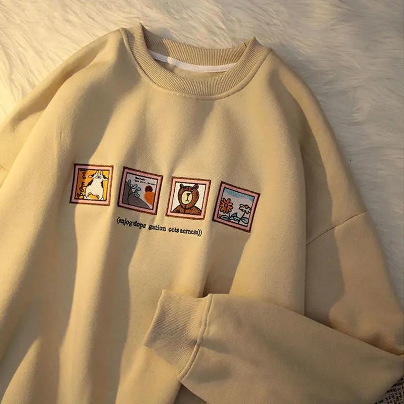 Karikatür Bear Detail Oversize Unisex Sweatshirt