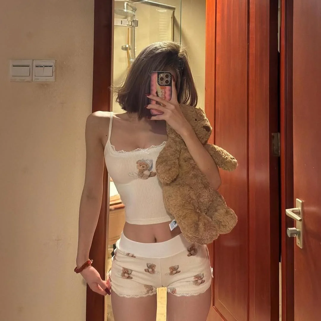 Kawaii Cute Bears Alt Üst Şort Takım