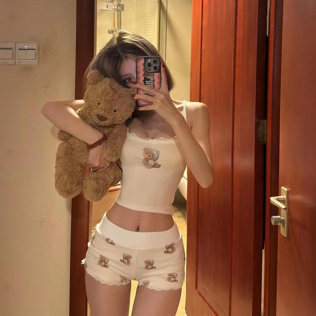 Kawaii Cute Bears Alt Üst Şort Takım