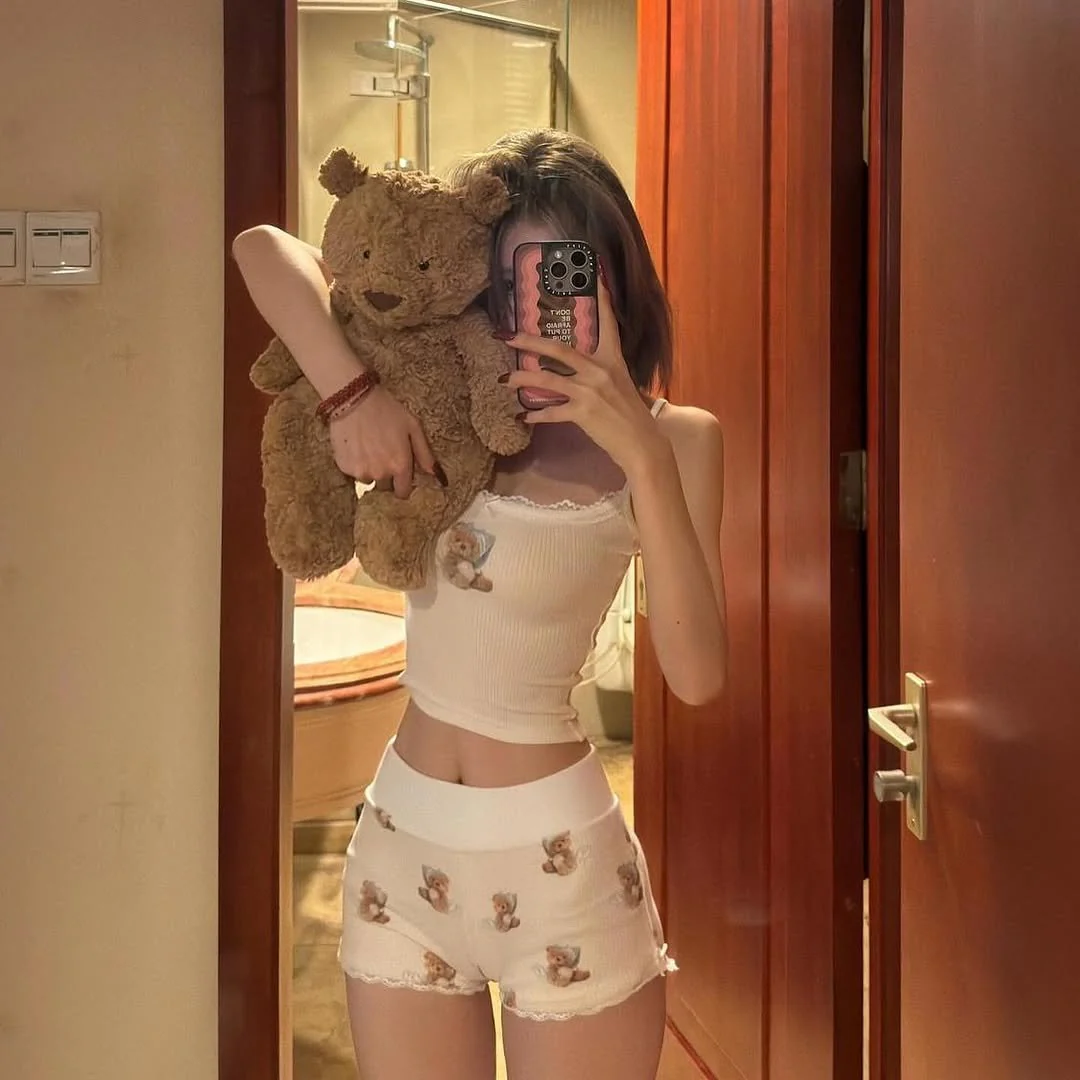 Kawaii Cute Bears Alt Üst Şort Takım