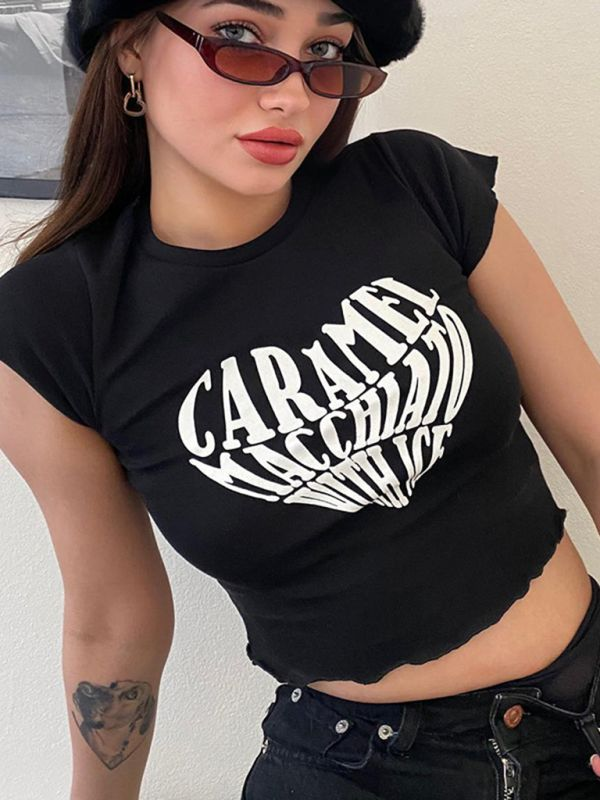 Kemer Boy Caramel Macchlato Baskılı Crop Bluz