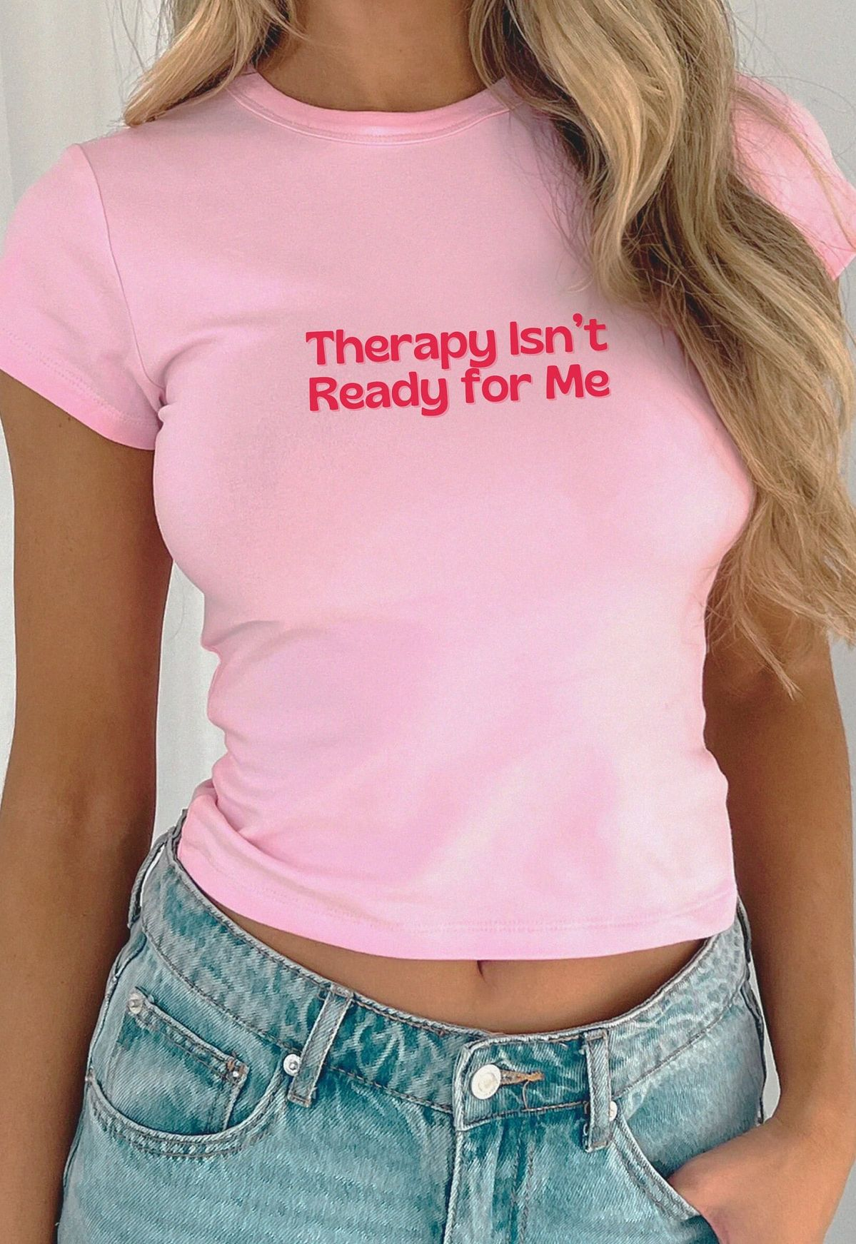 Kemer Boy Therapy isn't ready for me Baskılı Crop Bluz