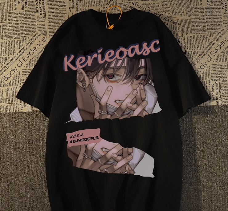 Kerie Girl Detaylı Oversize Unisex Siyah T-shirt