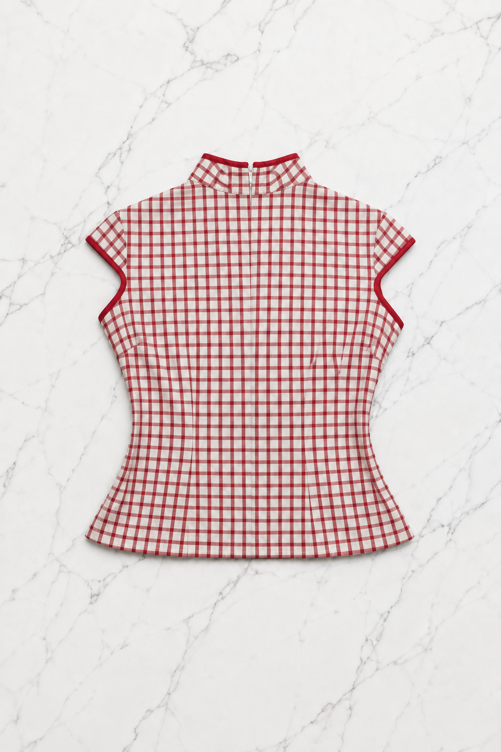 Kırmızı Dama Desenli Chines Crop T-shirt