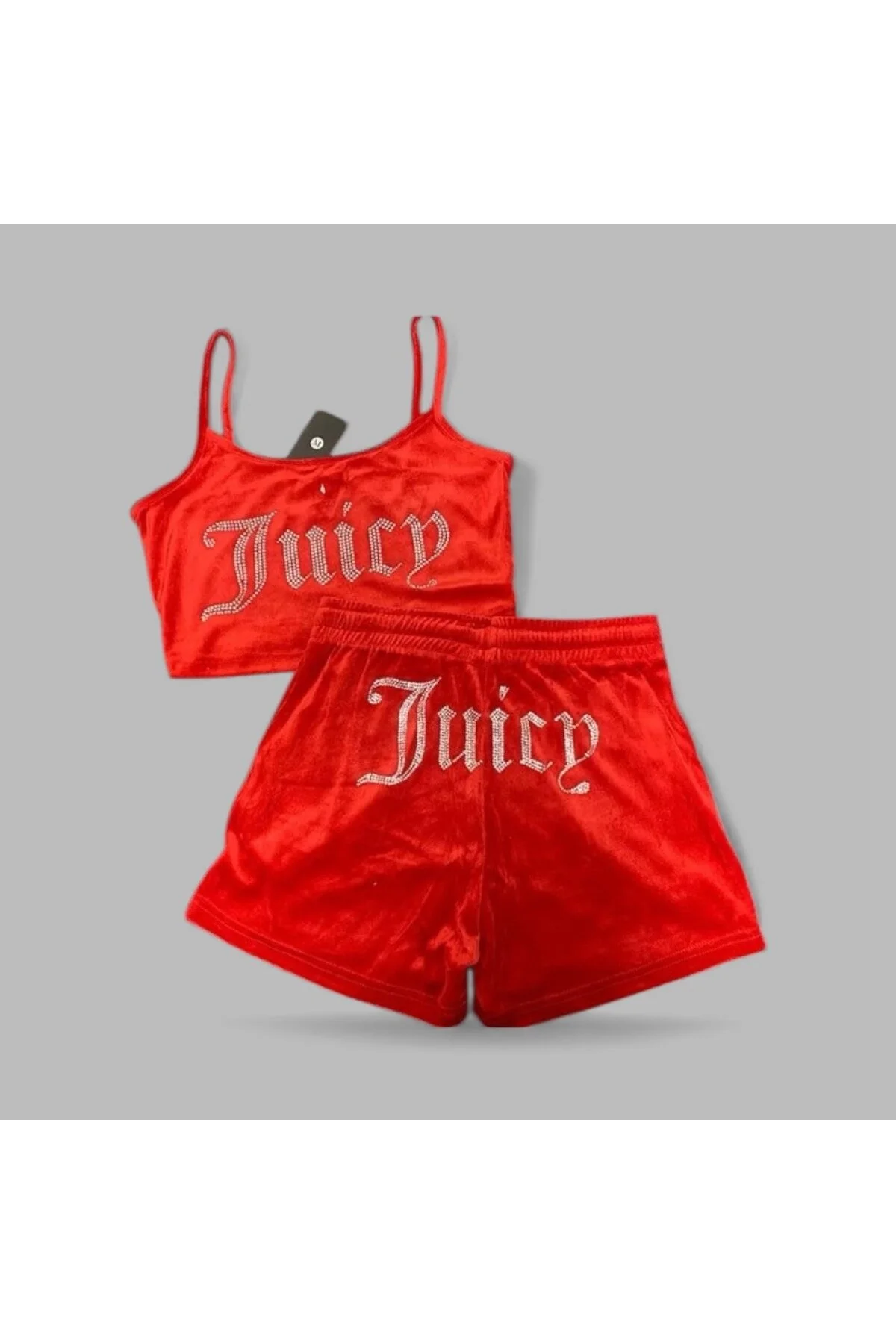 Kırmızı Juicy Taşlı Alt Üst Şort Takım