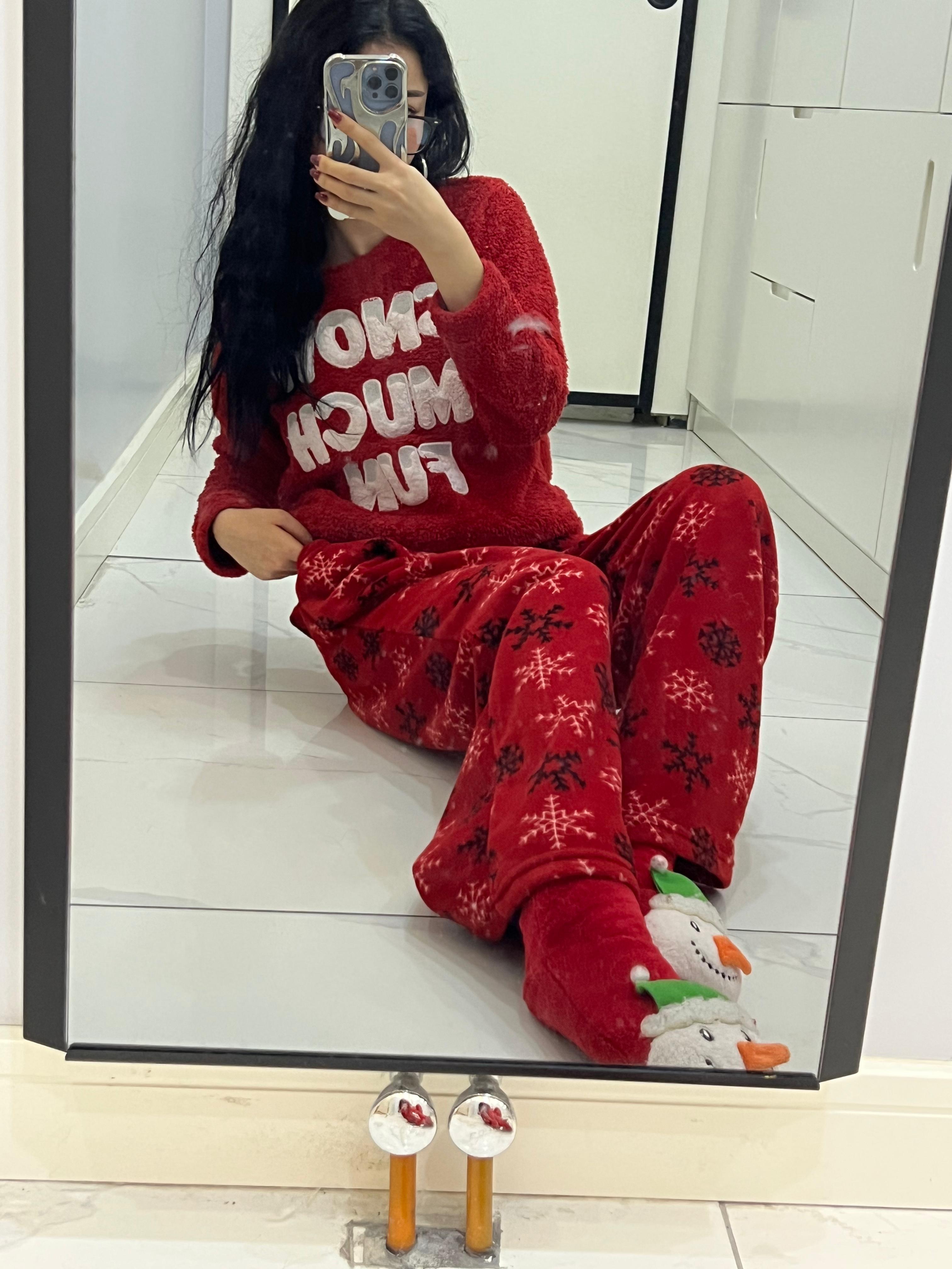 Kırmızı Noel Detail Oversize Unisex Eşofman Altı