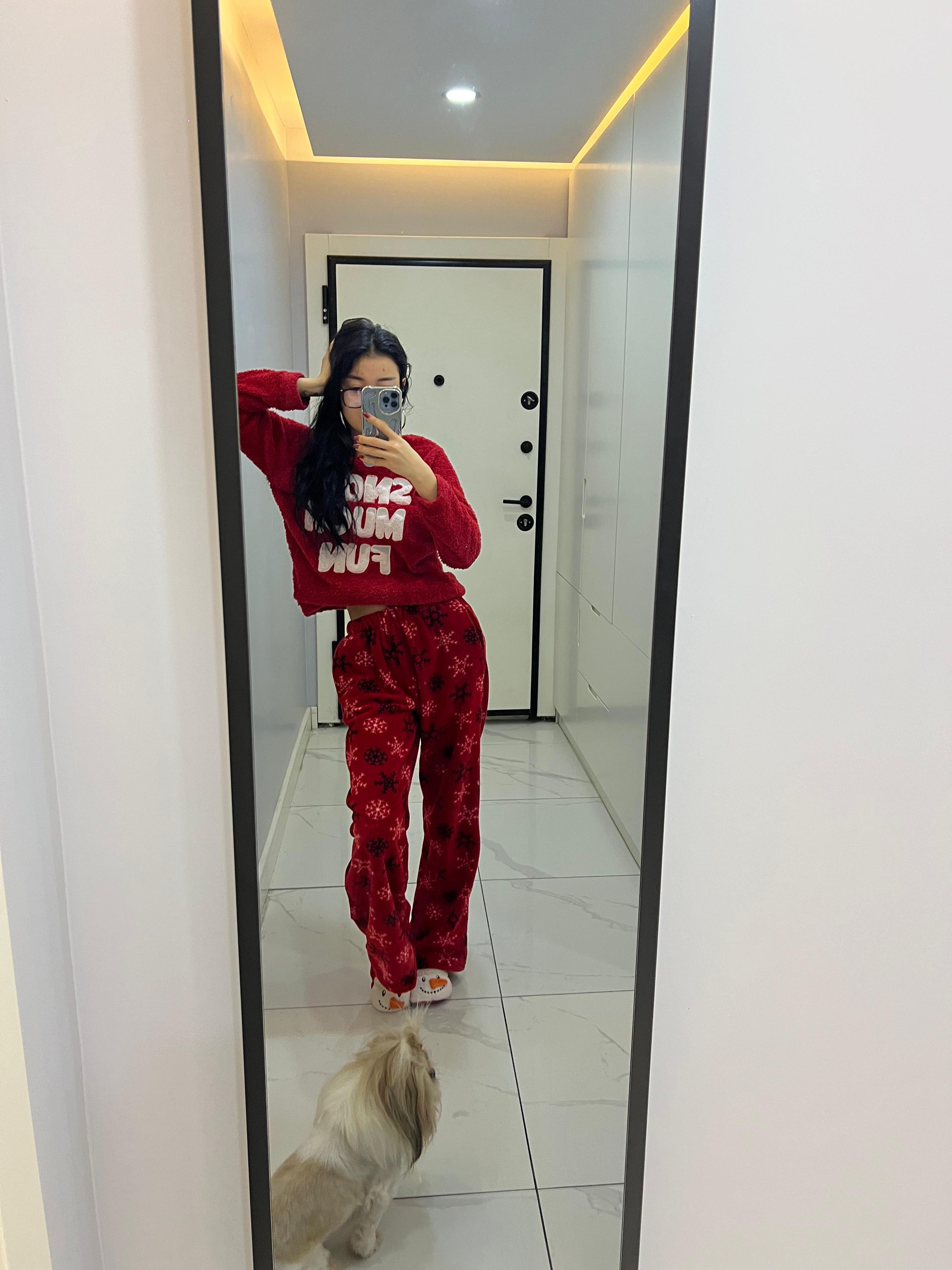 Kırmızı Noel Detail Oversize Unisex Eşofman Altı