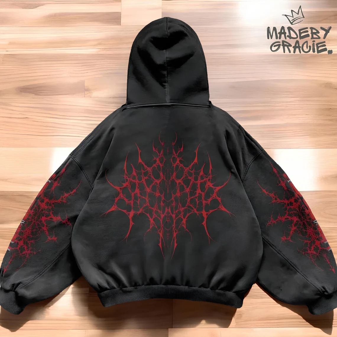 Kırmızı Punk Gothic Vintage Kapüşonlu Sweatshirt