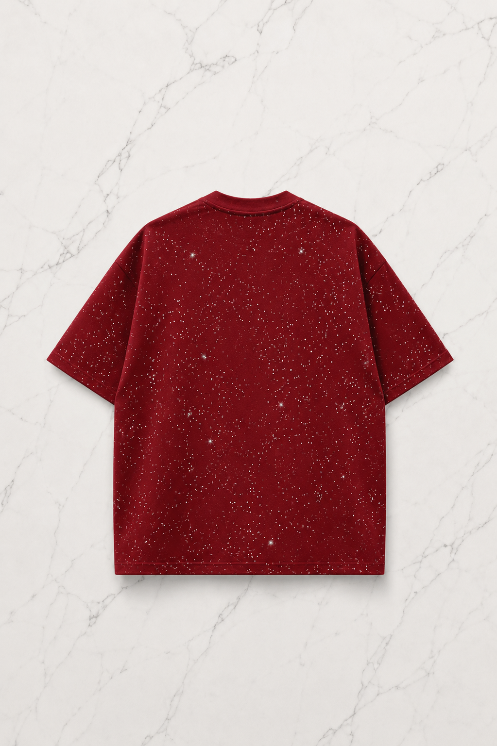 Kırmızı Shine Parıltılı Simli Oversize Unisex T-shirt