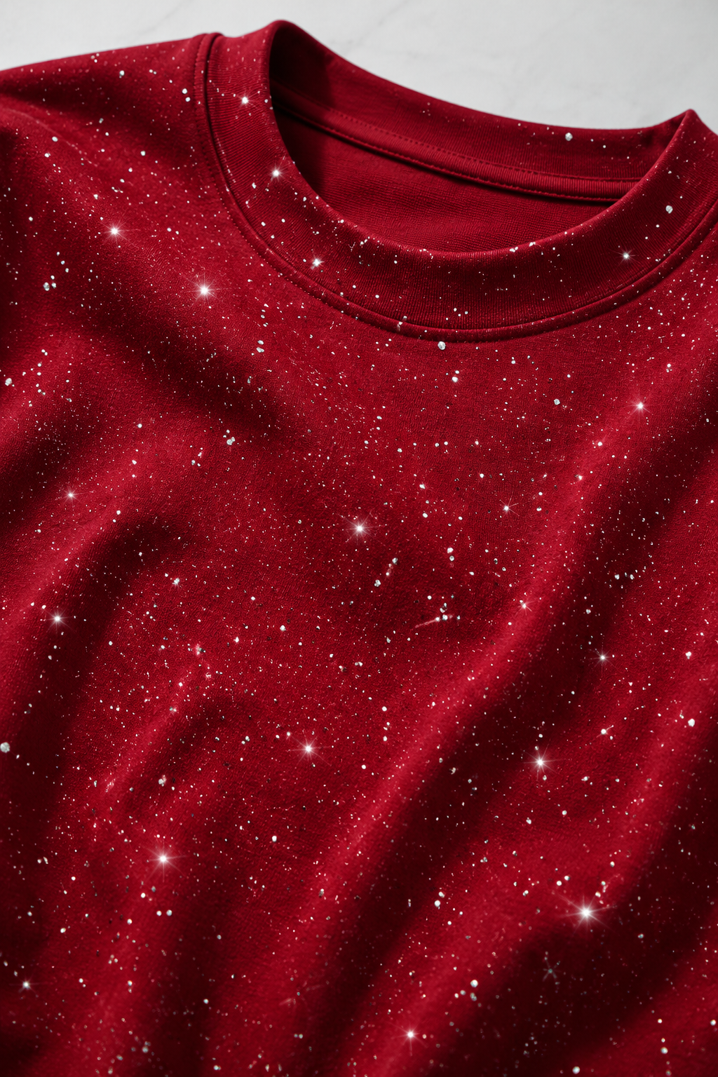 Kırmızı Shine Parıltılı Simli Oversize Unisex T-shirt