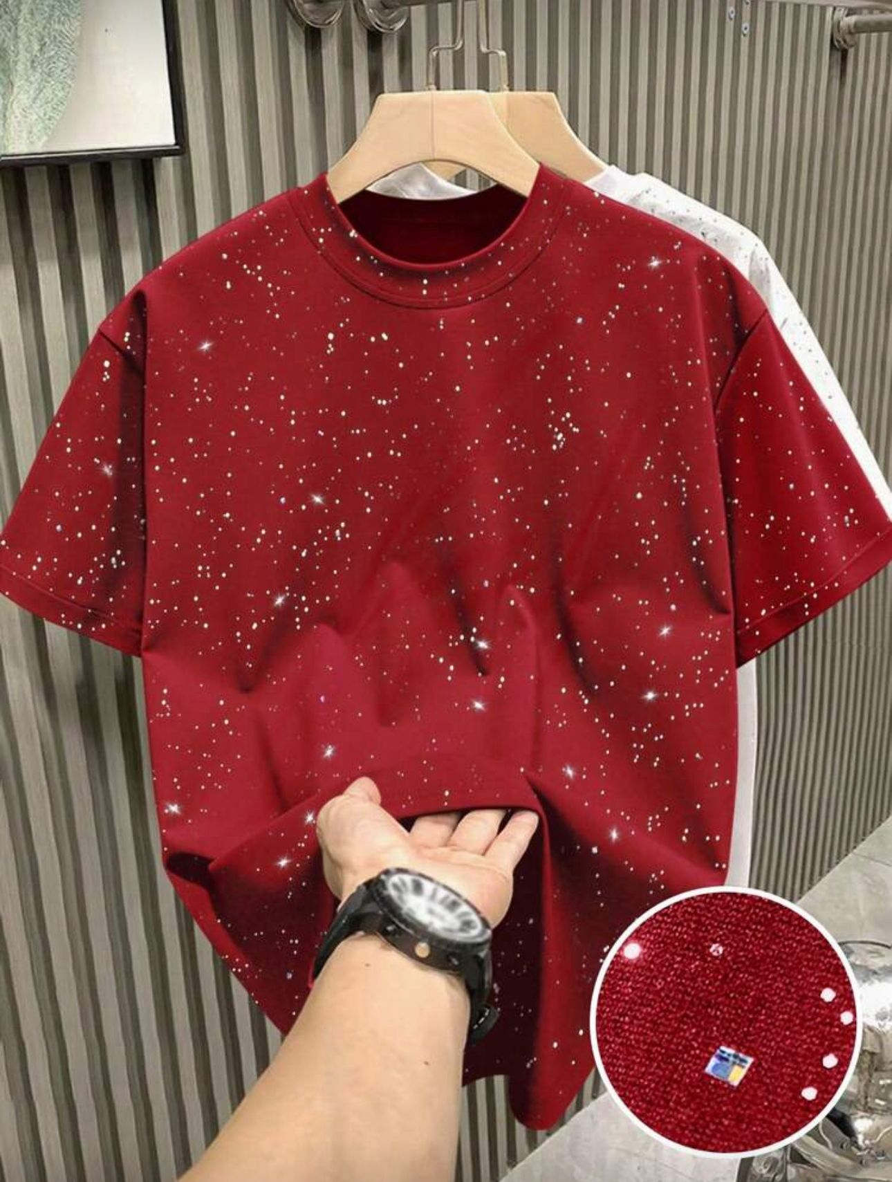 Kırmızı Shine Parıltılı Simli Oversize Unisex T-shirt