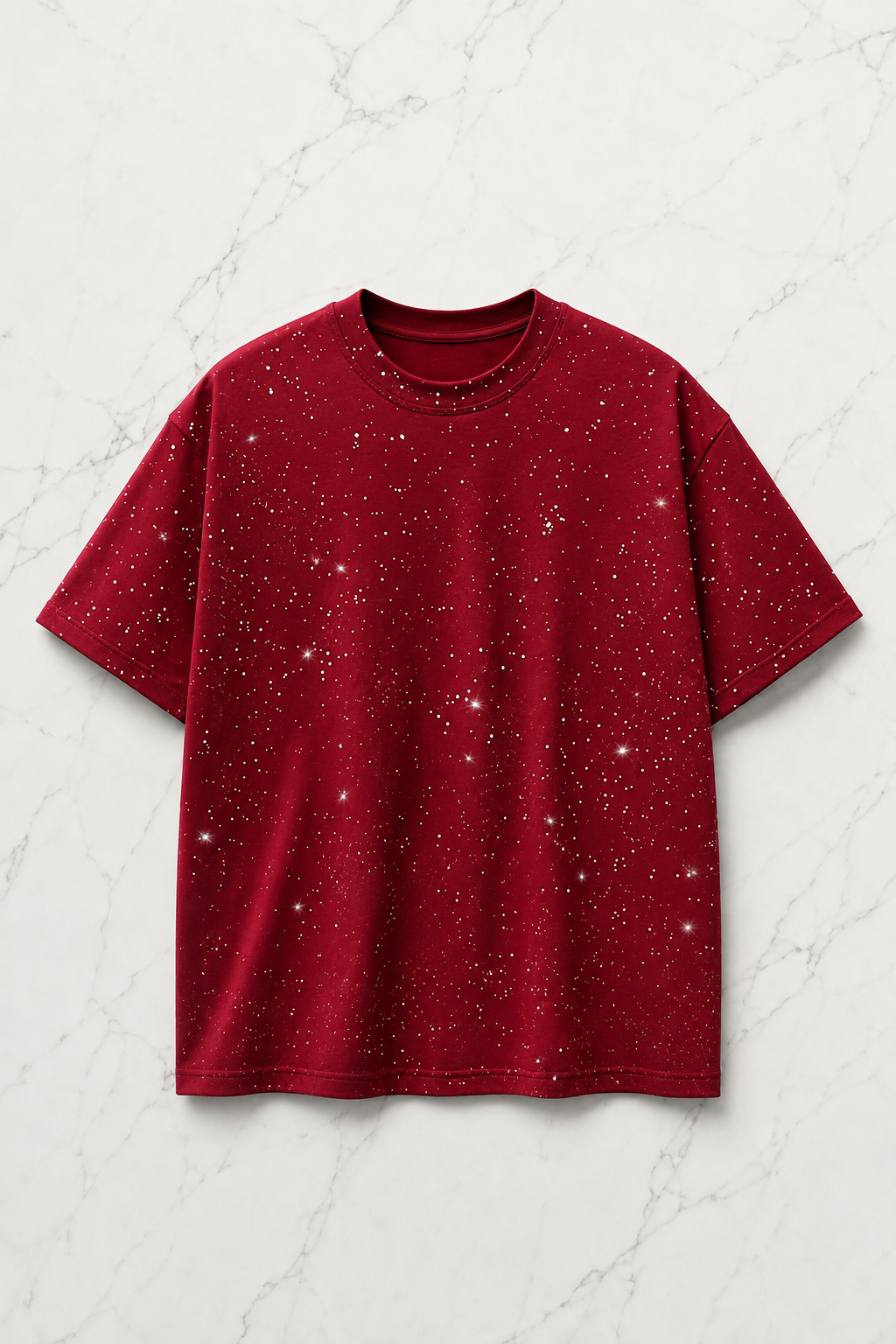 Kırmızı Shine Parıltılı Simli Oversize Unisex T-shirt