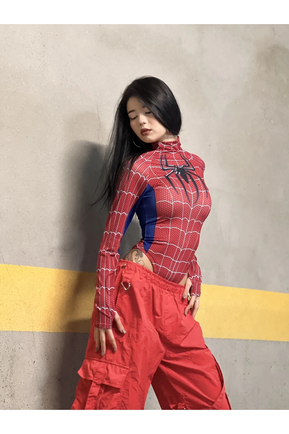 Kırmızı Spider Çıtçıtlı Uzun Kollu Body