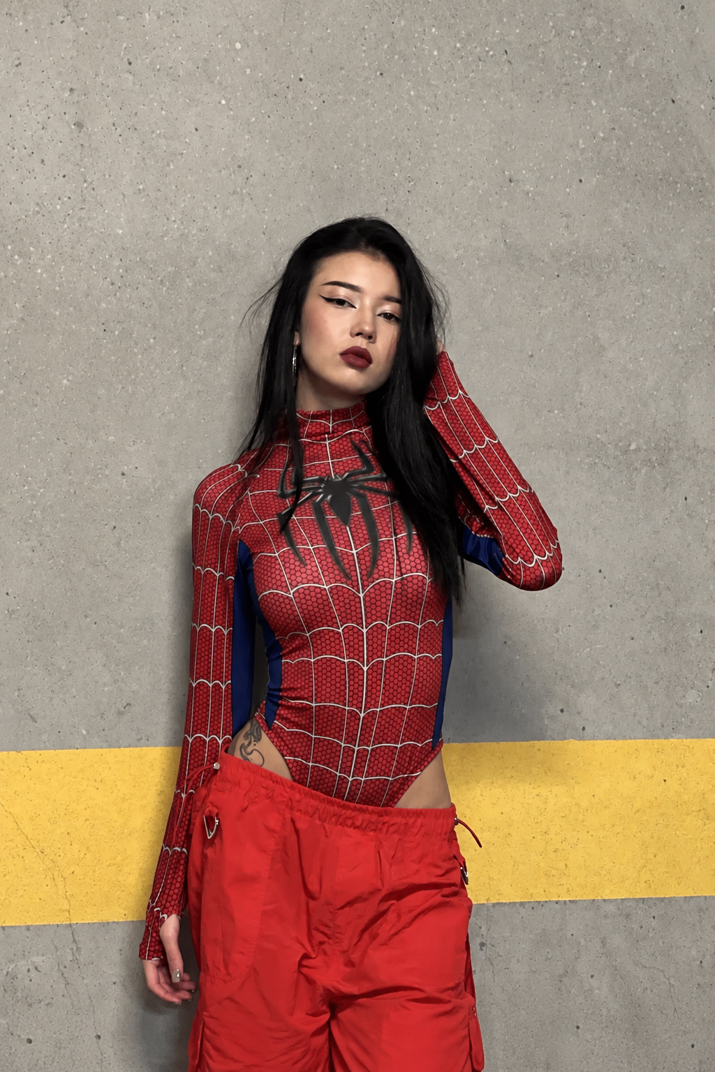 Kırmızı Spider Çıtçıtlı Uzun Kollu Body