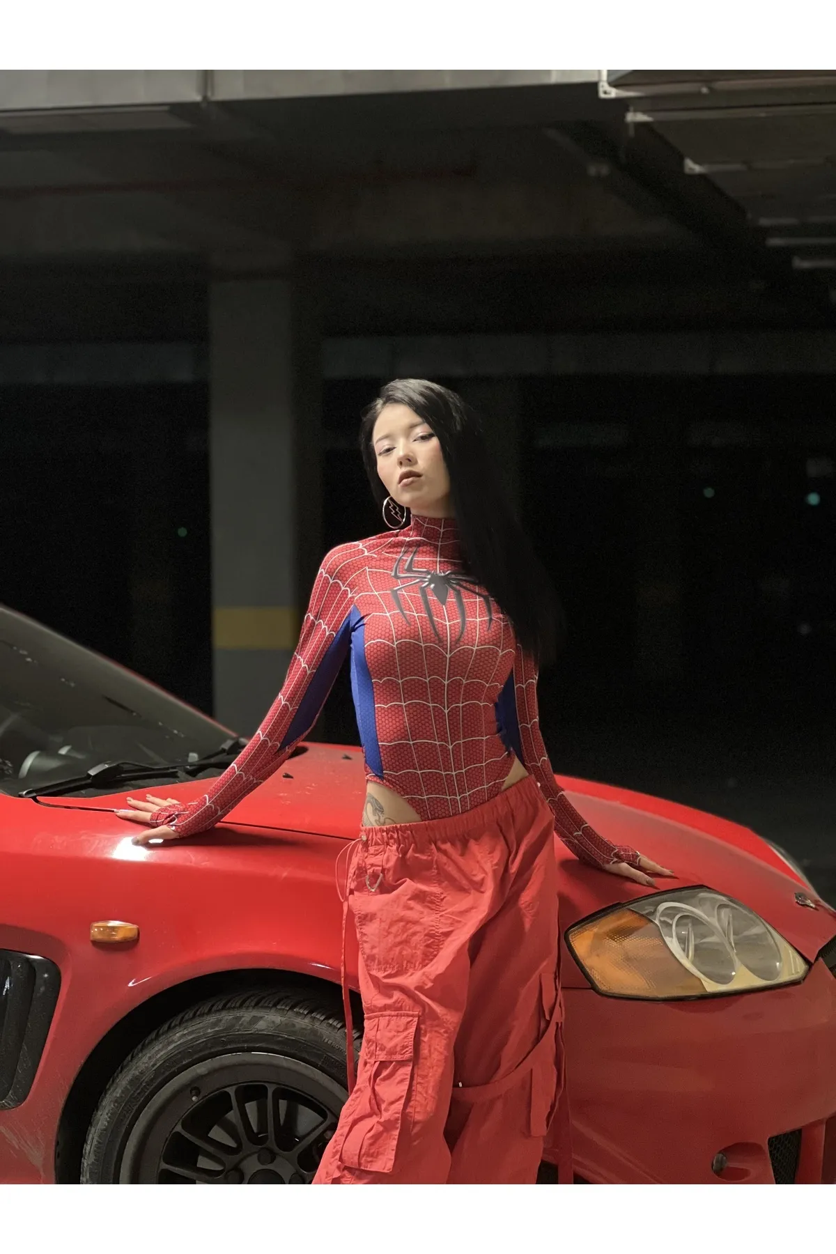 Kırmızı Spider Çıtçıtlı Uzun Kollu Body