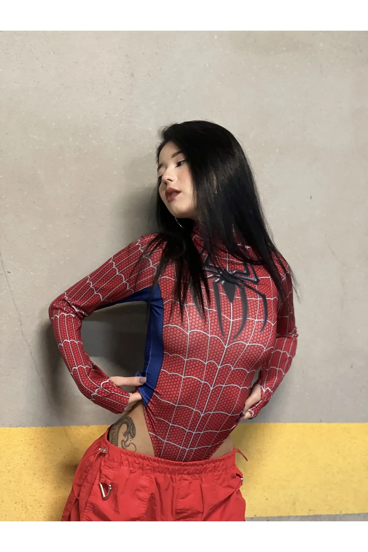 Kırmızı Spider Çıtçıtlı Uzun Kollu Body