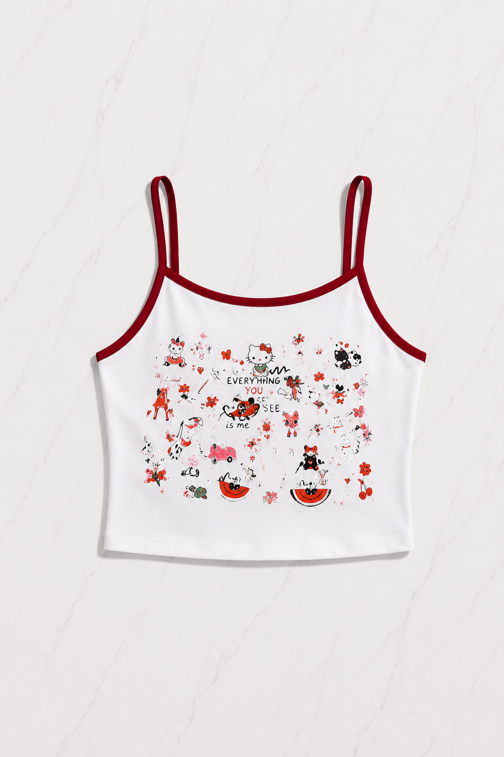 Kırmızı Sweet Cherry Askılı Şort Takım