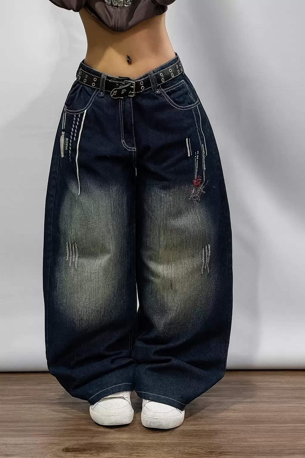 Lacivert D2T Vintage Yıkamalı Baggy Y2K Pantolon