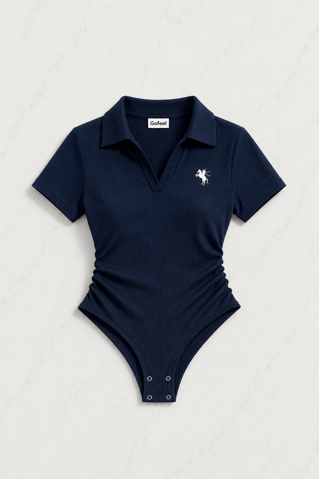 Lacivert Fit Polo Yaka Bodysuit Şort Takım