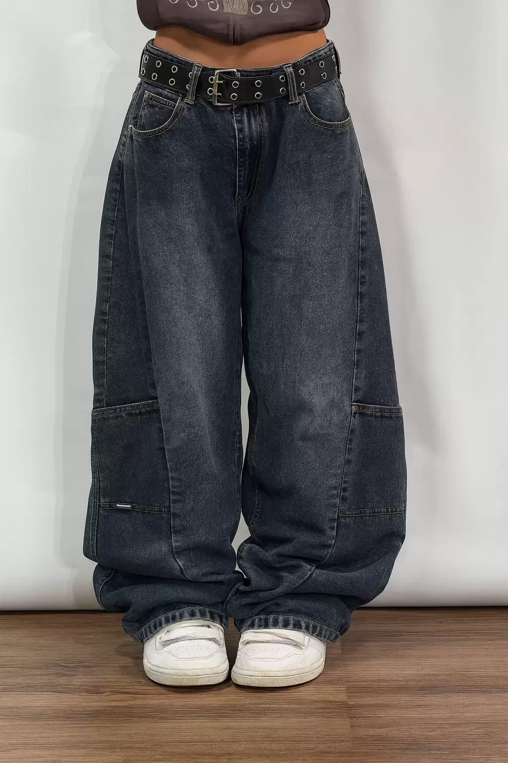 Lacivert Retro Yıkamalı Harajuku Baggy Y2K Pantolon