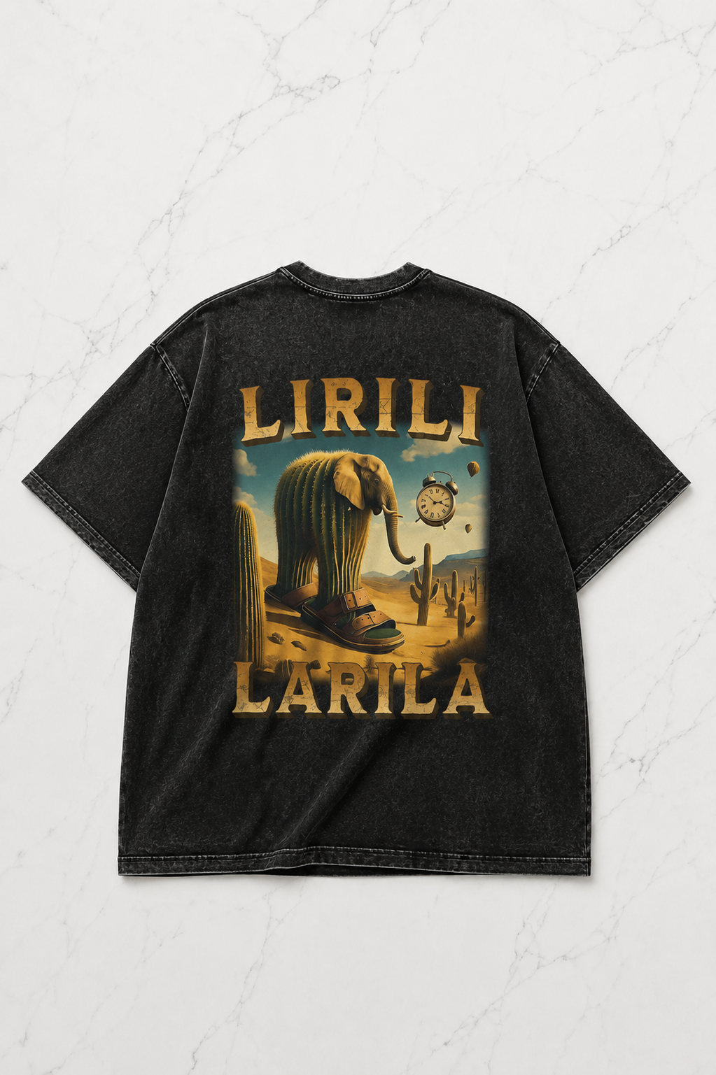 Lirili Larila Baskılı Yıkamalı Vintage Unisex Oversize T-Shirt