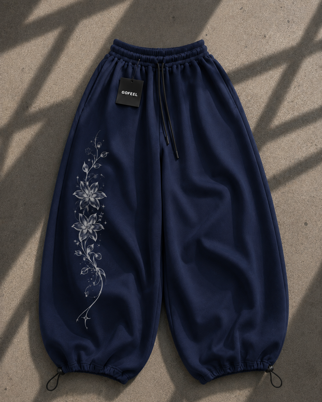 Long Flower Detaylı Baggy Unisex Eşofman Altı
