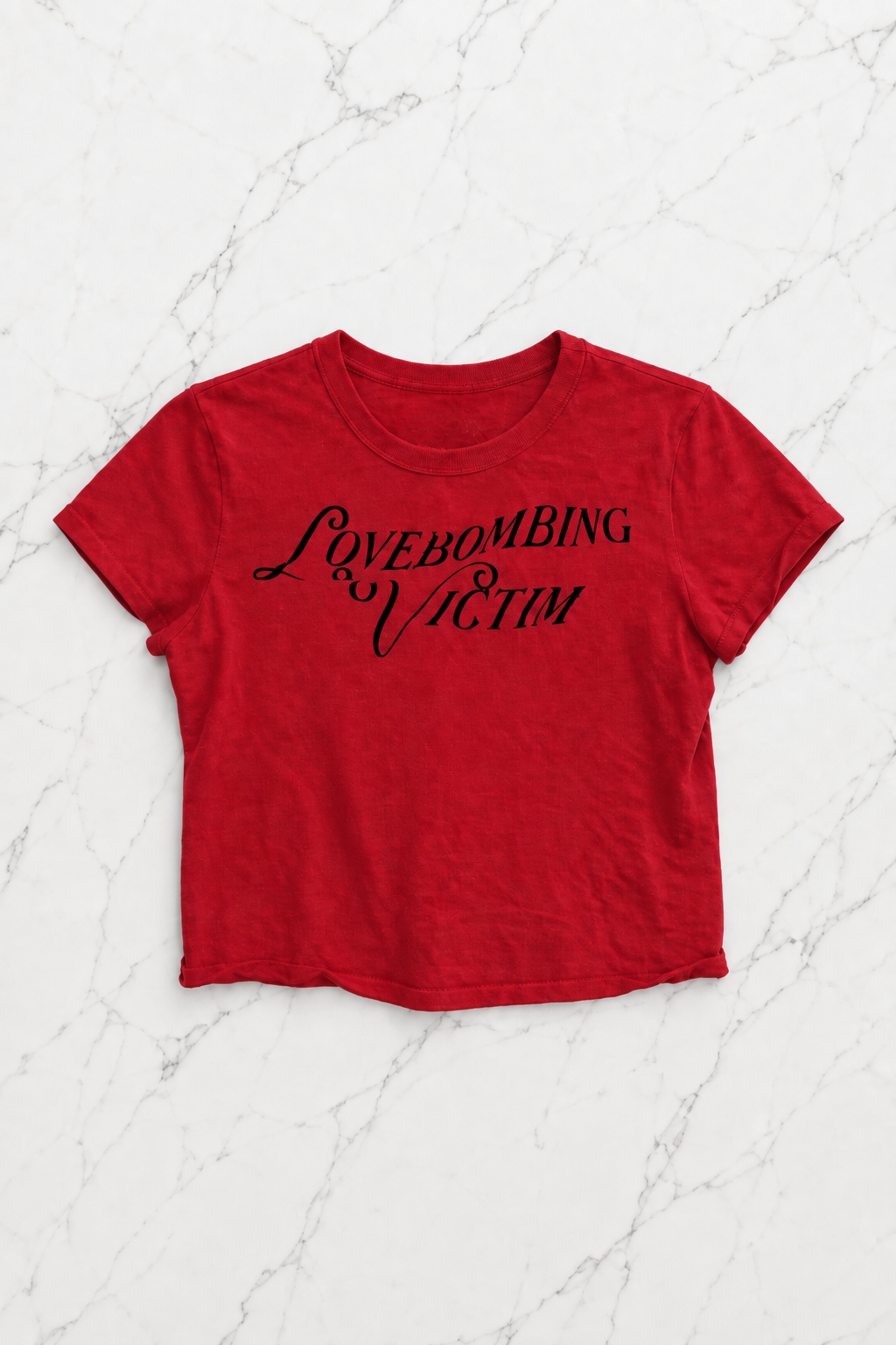 Love Bombing Baskılı Kırmızı Crop Bluz