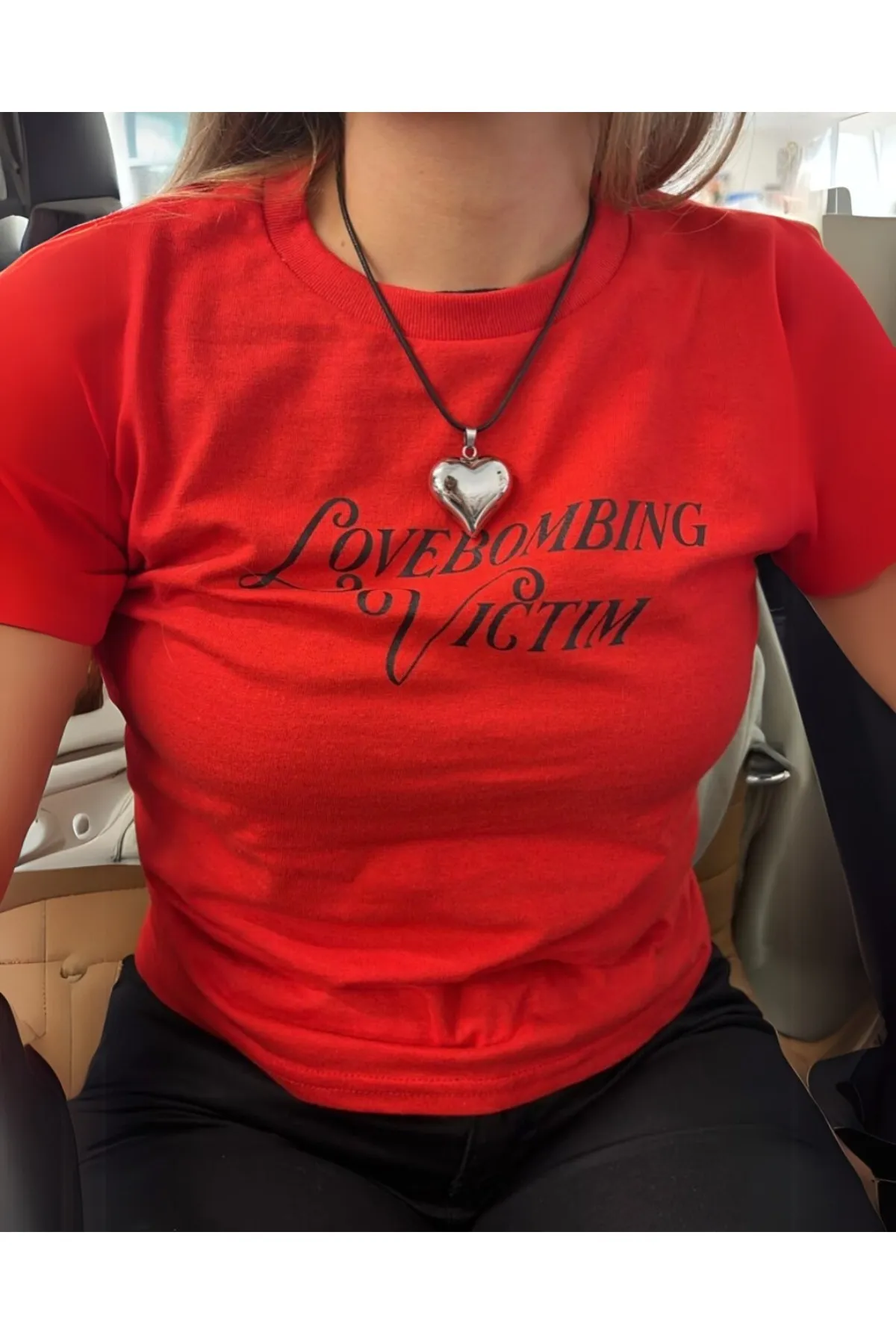 Love Bombing Baskılı Kırmızı Crop Bluz