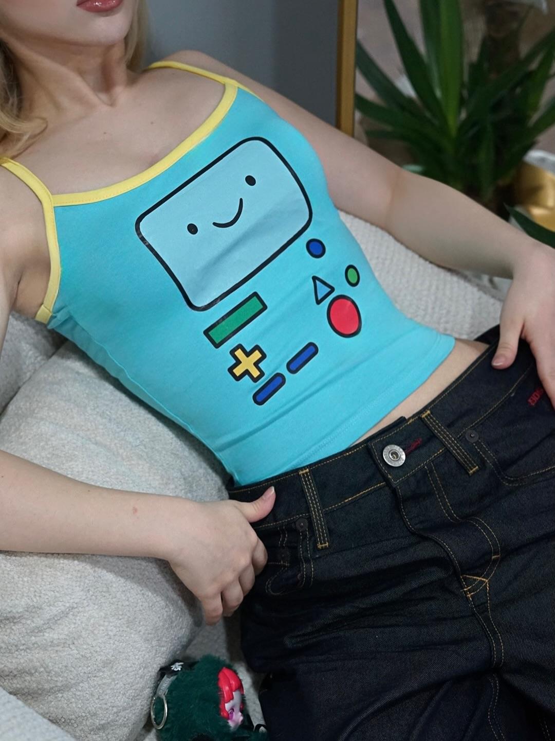 Mavi Adventure Time BMO Y2K Askılı Crop