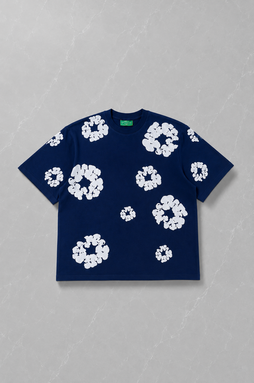 Mavi Çiçek Detaylı Oversize T-shirt & Şort Takım
