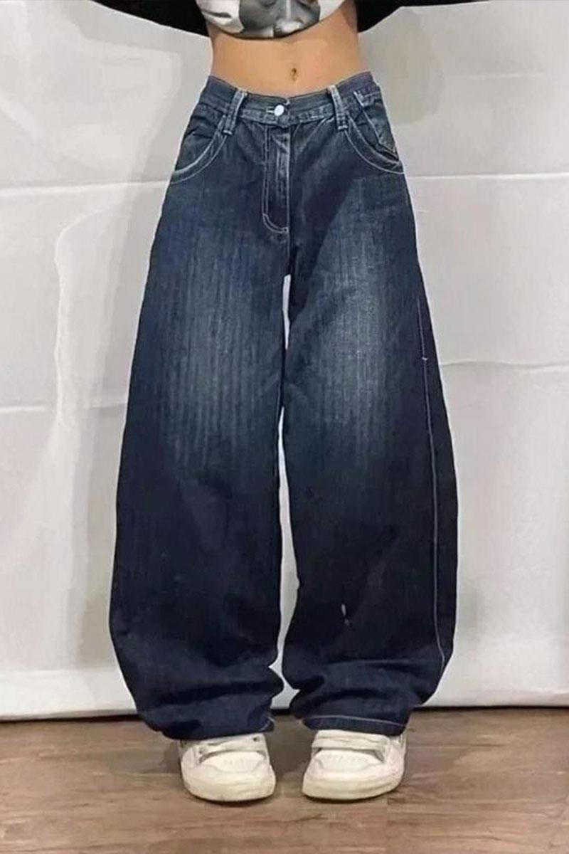 Mavi Skater Skull Arka Cep Yamalı Baggy Pantolon