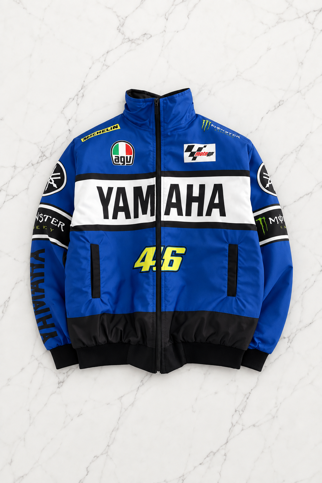 Mavi Yamaha Desenli Unisex Bomber Ceket