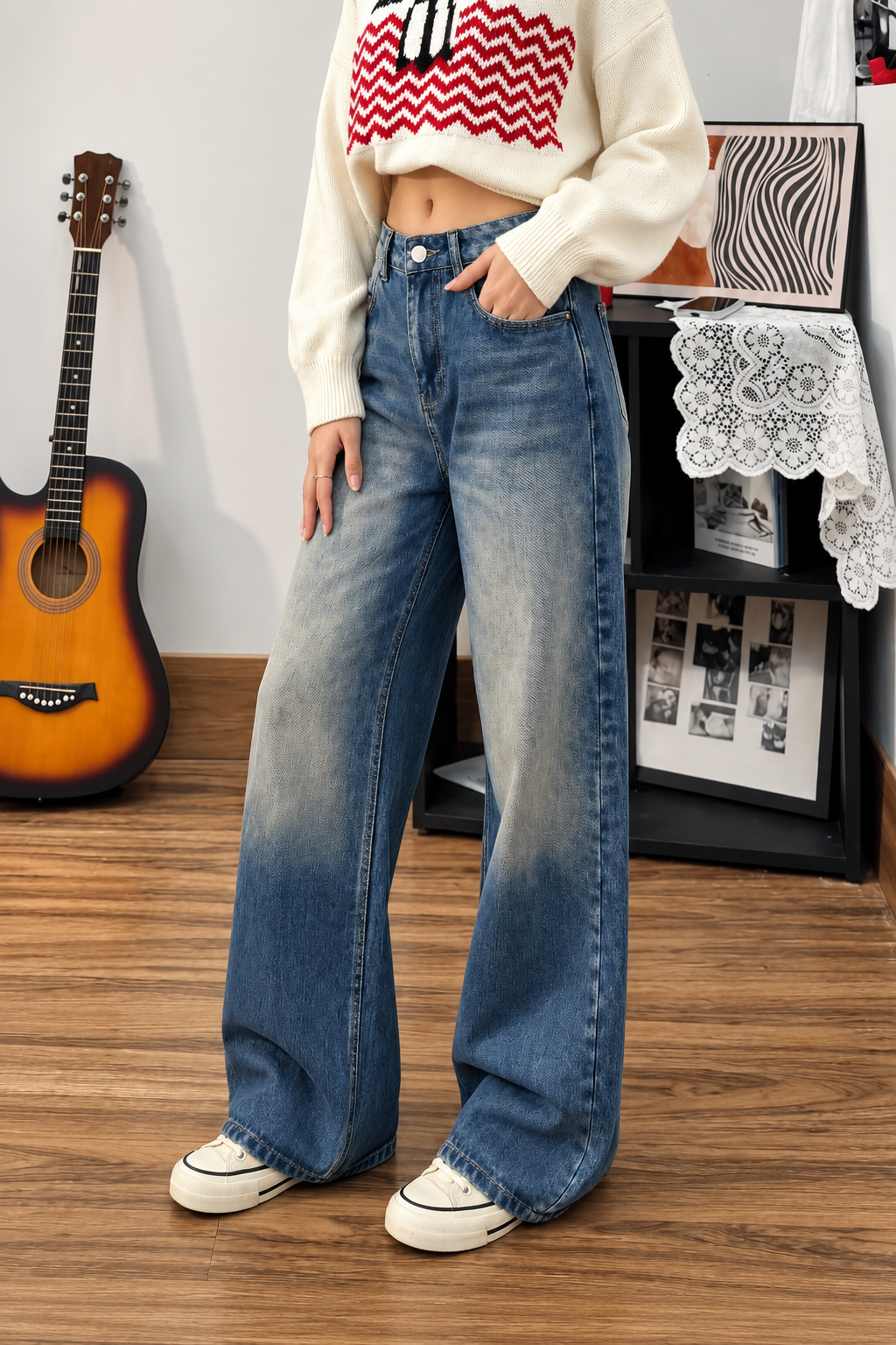 Mavi Yıkamalı Baggy Offline Jean