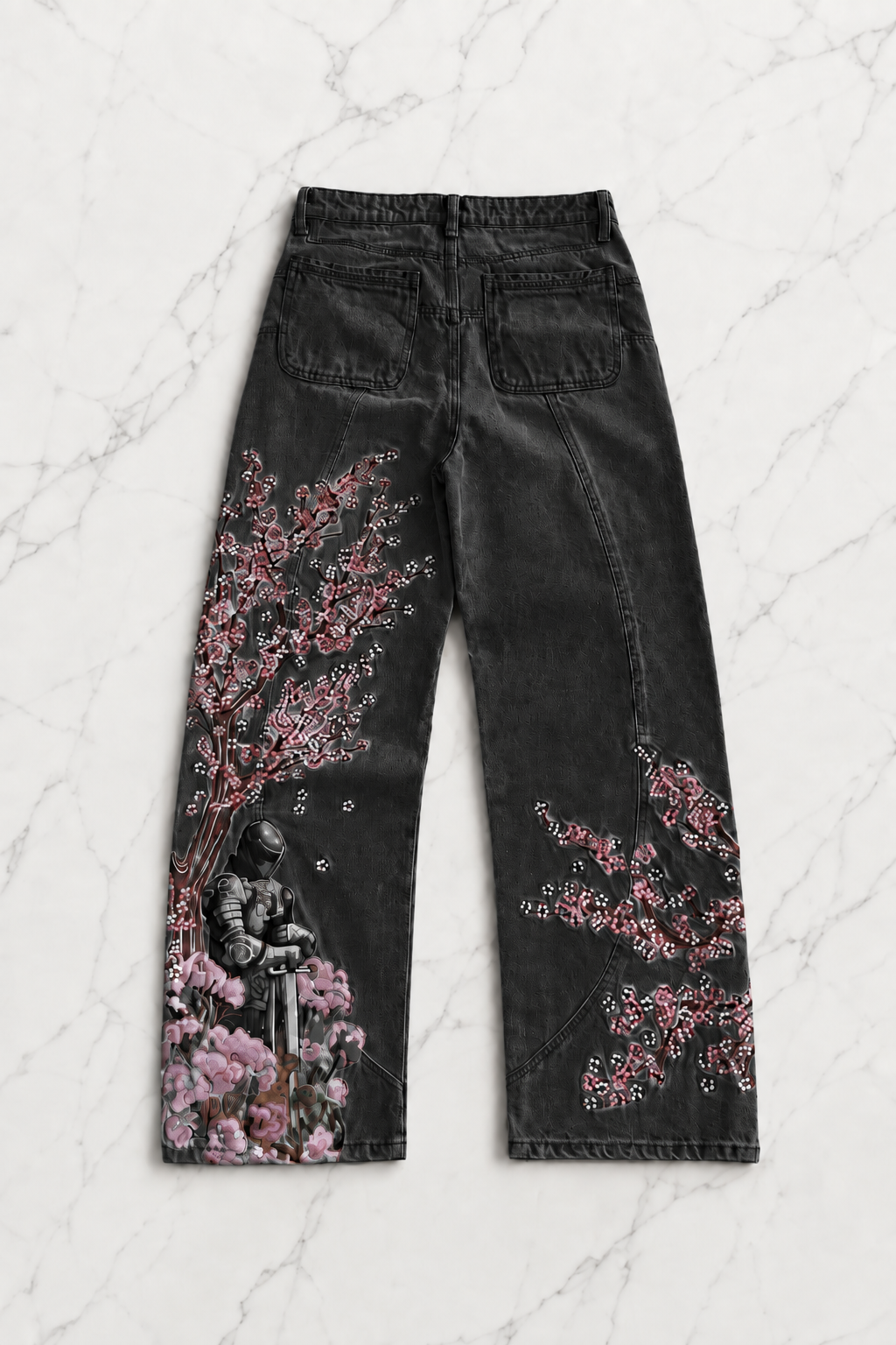 Midnight Blossom Nakışlı Wide Leg Jean