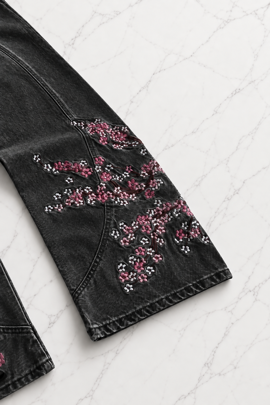 Midnight Blossom Nakışlı Wide Leg Jean
