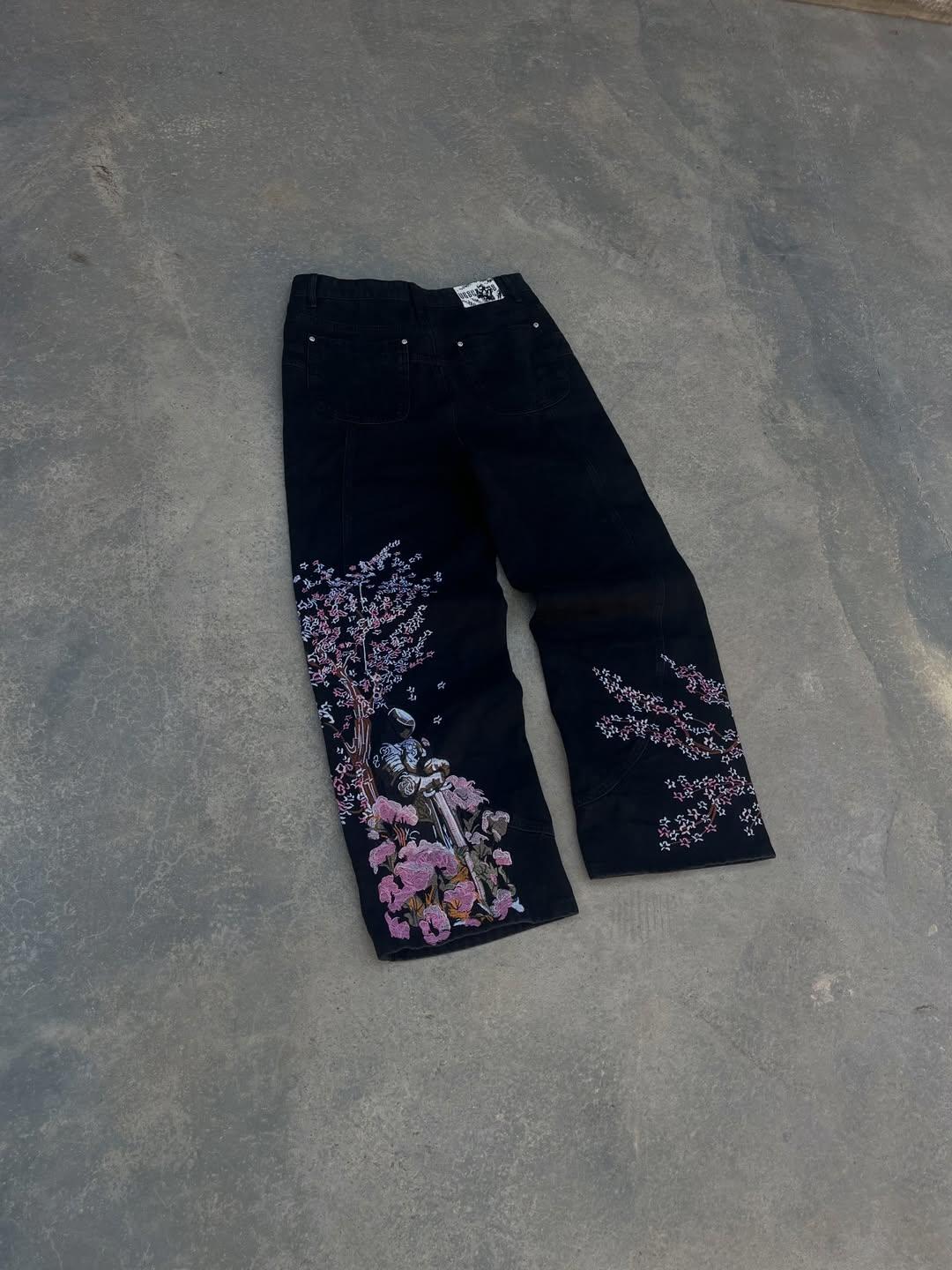 Midnight Blossom Nakışlı Wide Leg Jean