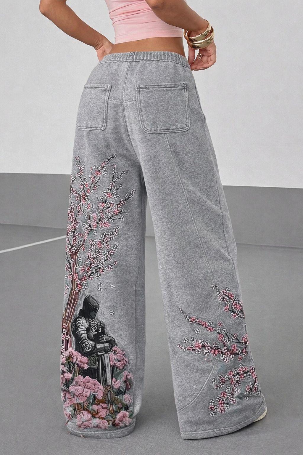 Night Blossom Gri Baggy Eşofman Altı