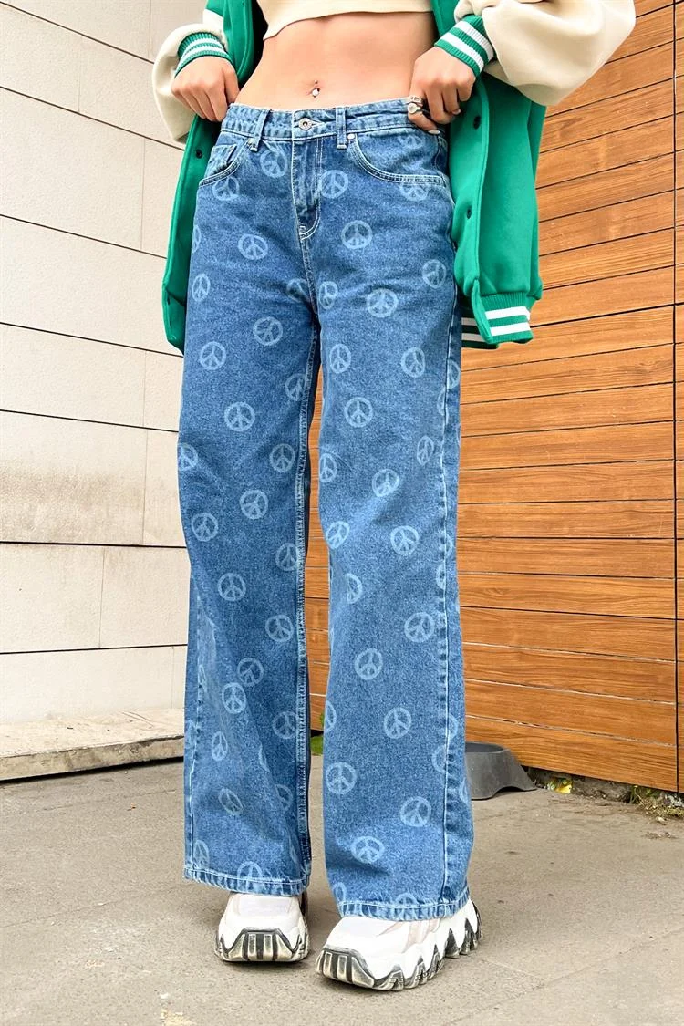Outlet Mavi Logolu Baggy Jean