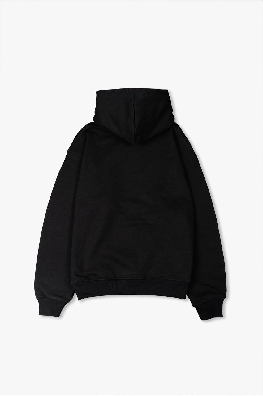 Outlet Siyah Düz Hoodie Unisex
