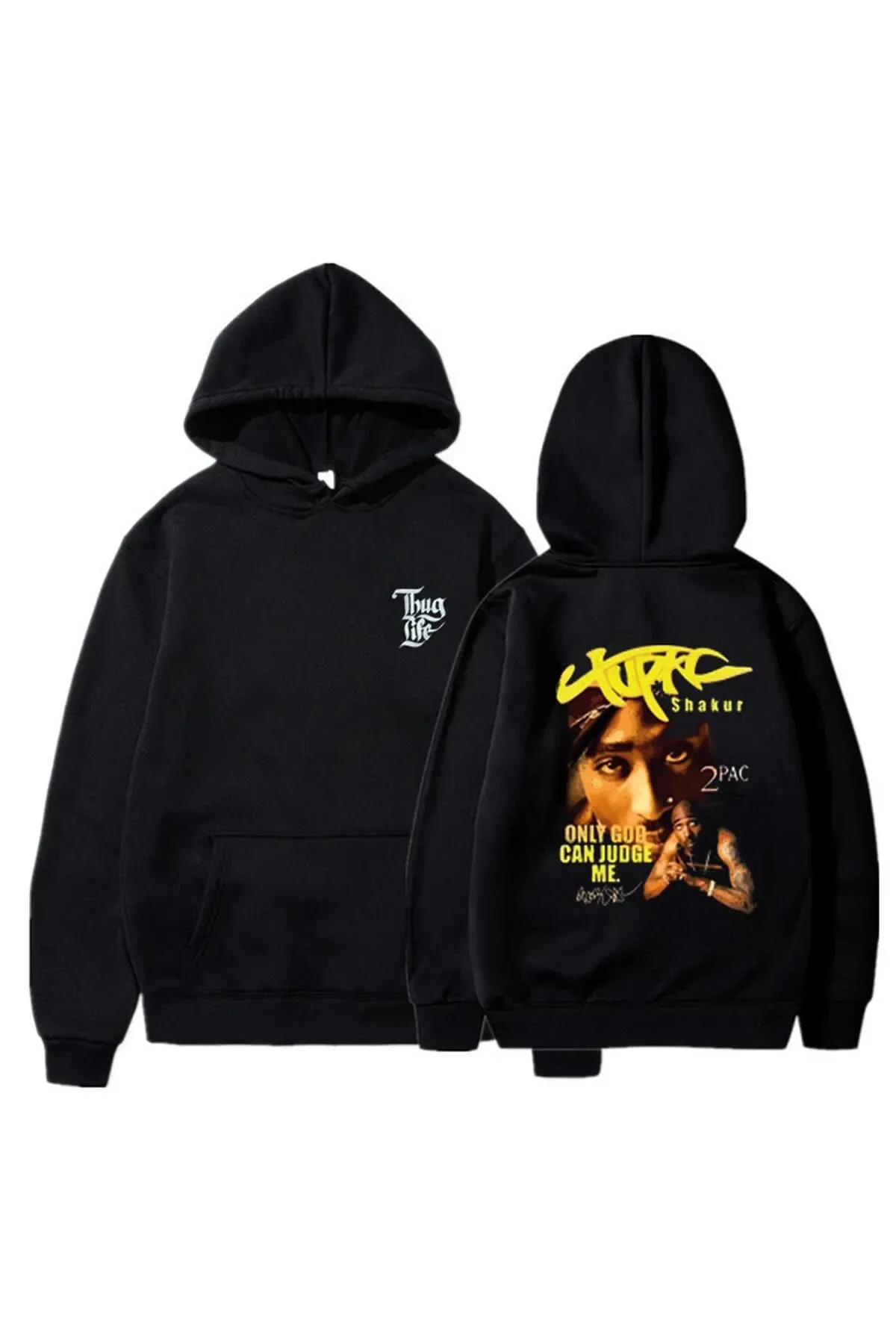 Oversize Bol Unisex Kapüşonlu Tupac Shakur Baskılı Sweatshirt