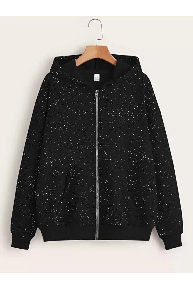 Parlak Taş Detail Oversize Unisex Hırka