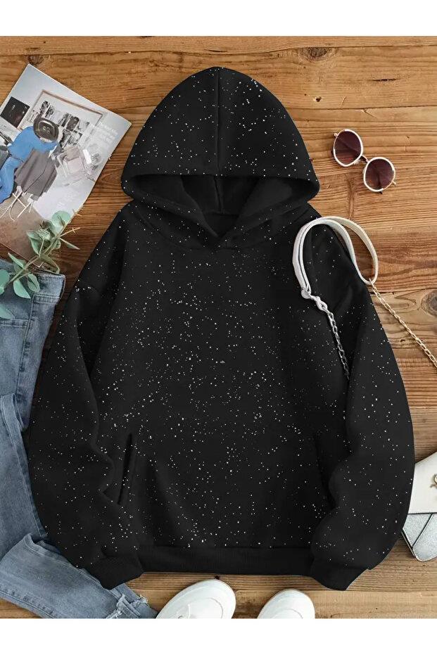 Parlak Taş Detail Oversize Unisex Hoodie Sweatshirt