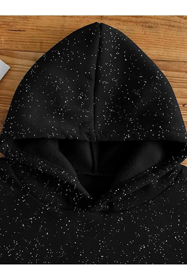 Parlak Taş Detail Oversize Unisex Hoodie Sweatshirt