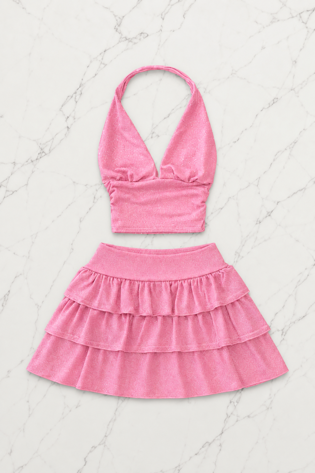 Pembe Ashley Sim Detaylı Şort Etek Bluz Takım