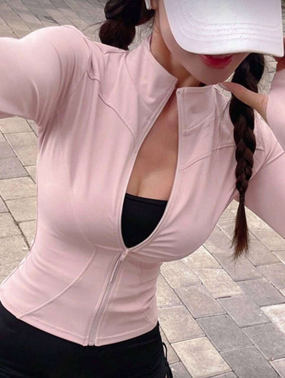 Pembe Benz Fermuarlı Uzun Kol Kadın Bluz