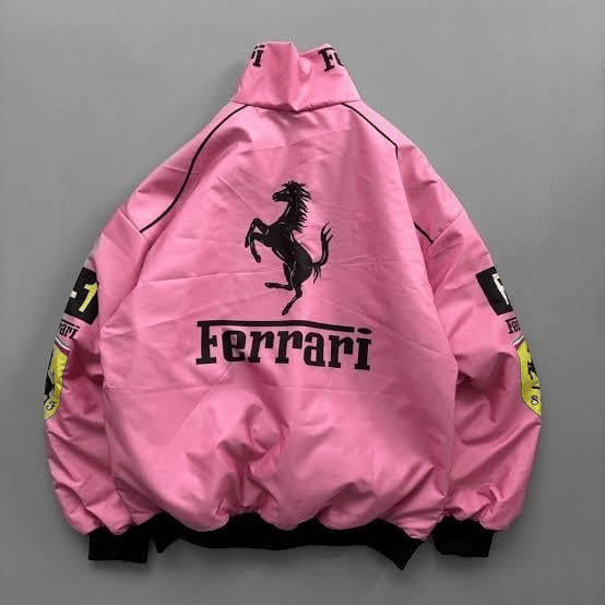 Pembe Ferrari Desenli Unisex Bomber Ceket