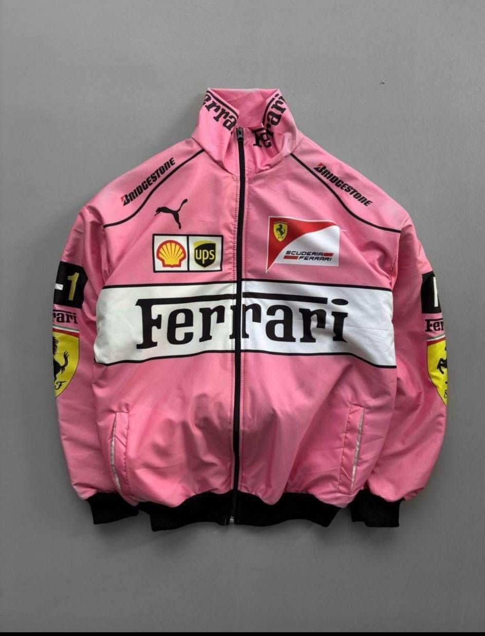Pembe Ferrari Desenli Unisex Bomber Ceket